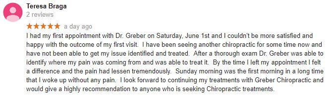 Greber Chiropractic Patient Testimonial